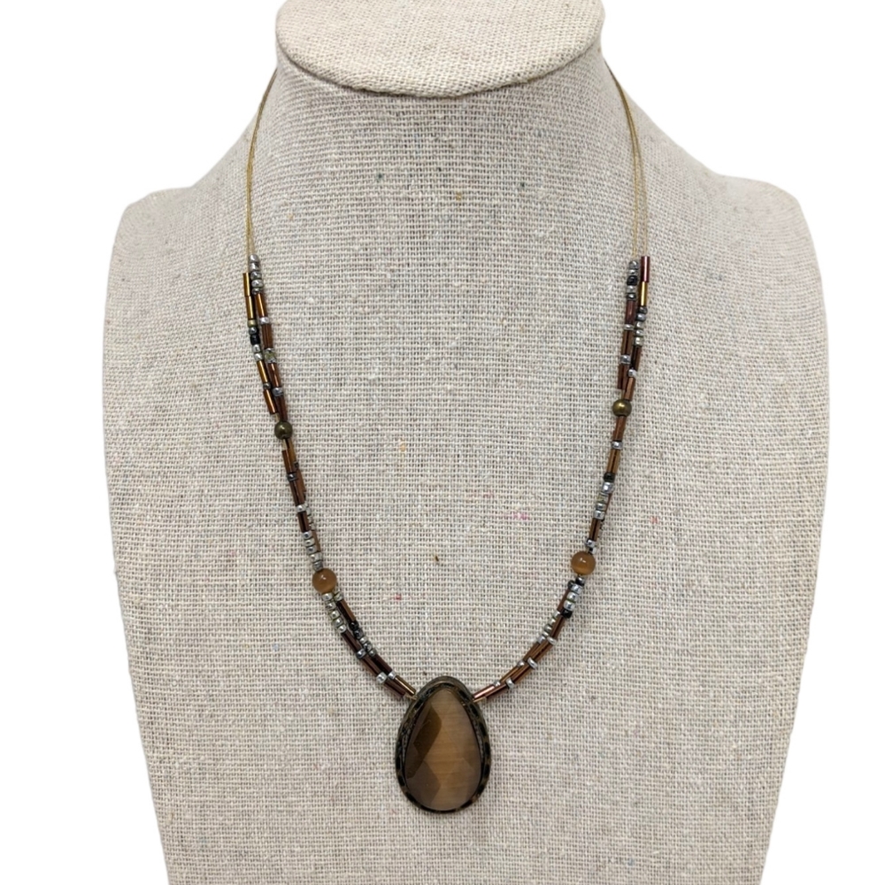 Lia Sophia Coco Necklace Brown Silver Tones Beaded